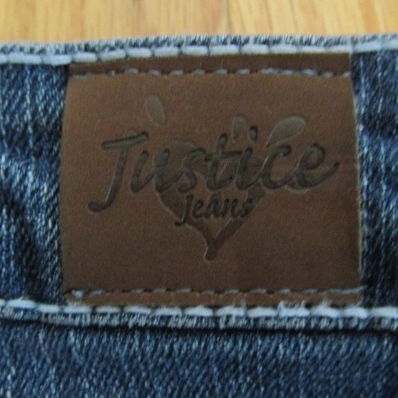 JUSTICE GIRL'S SIZE 14 CAPRI JEANS MED BLUE SLUB DENIM CUFFED CROPPED PANTS - Picture 7 of 9